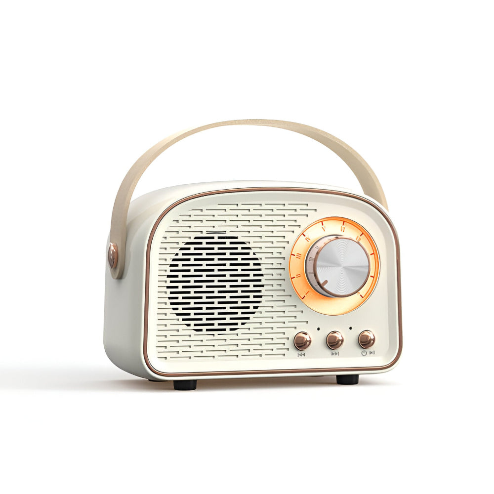 Stilren vintage Bluetooth högtalare, perfekt som present eller inredningsdetalj för ett klassiskt musiksystem.