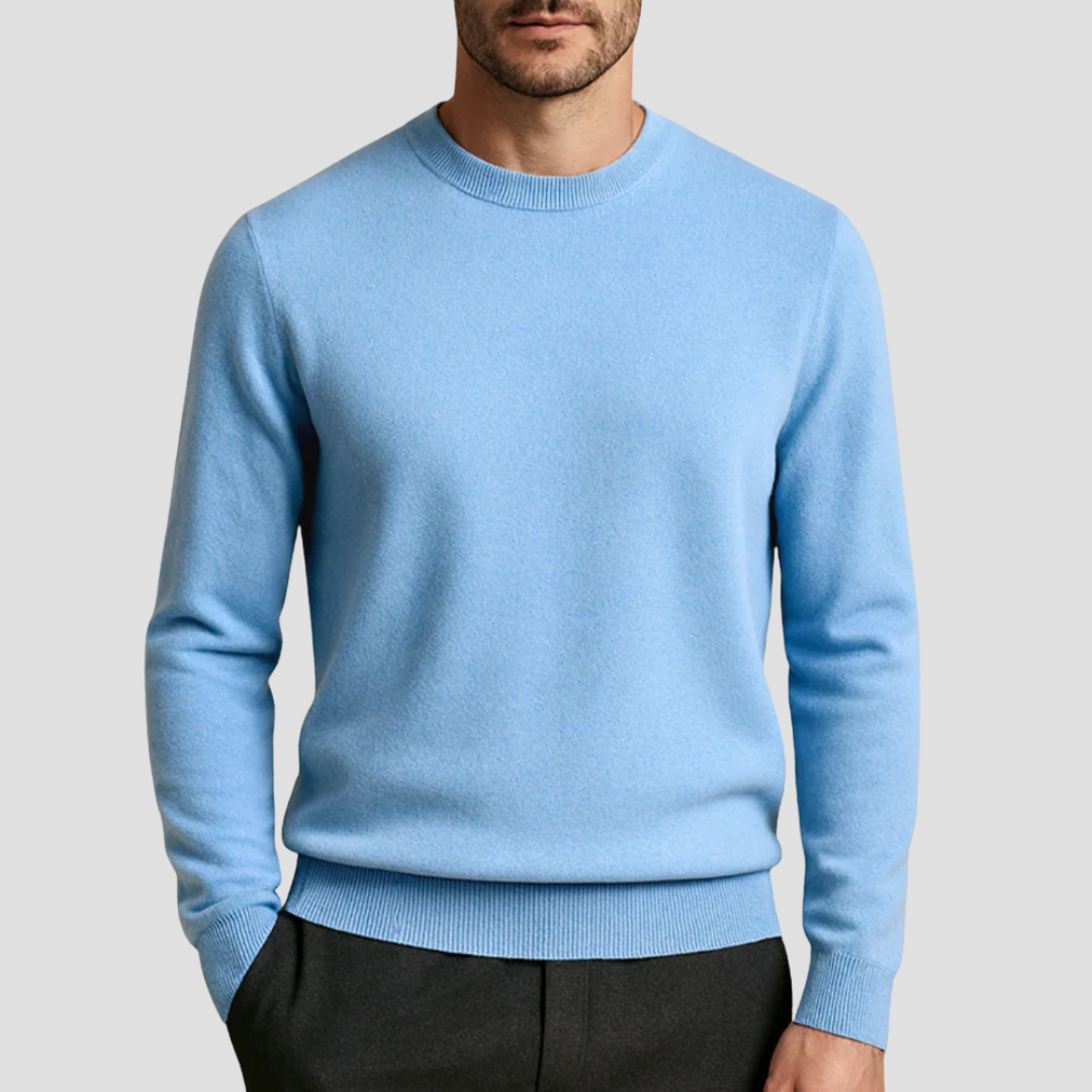 Grå klassisk rundhalsad herrtröja Marcus, stilren stickad design för vardag & höst.