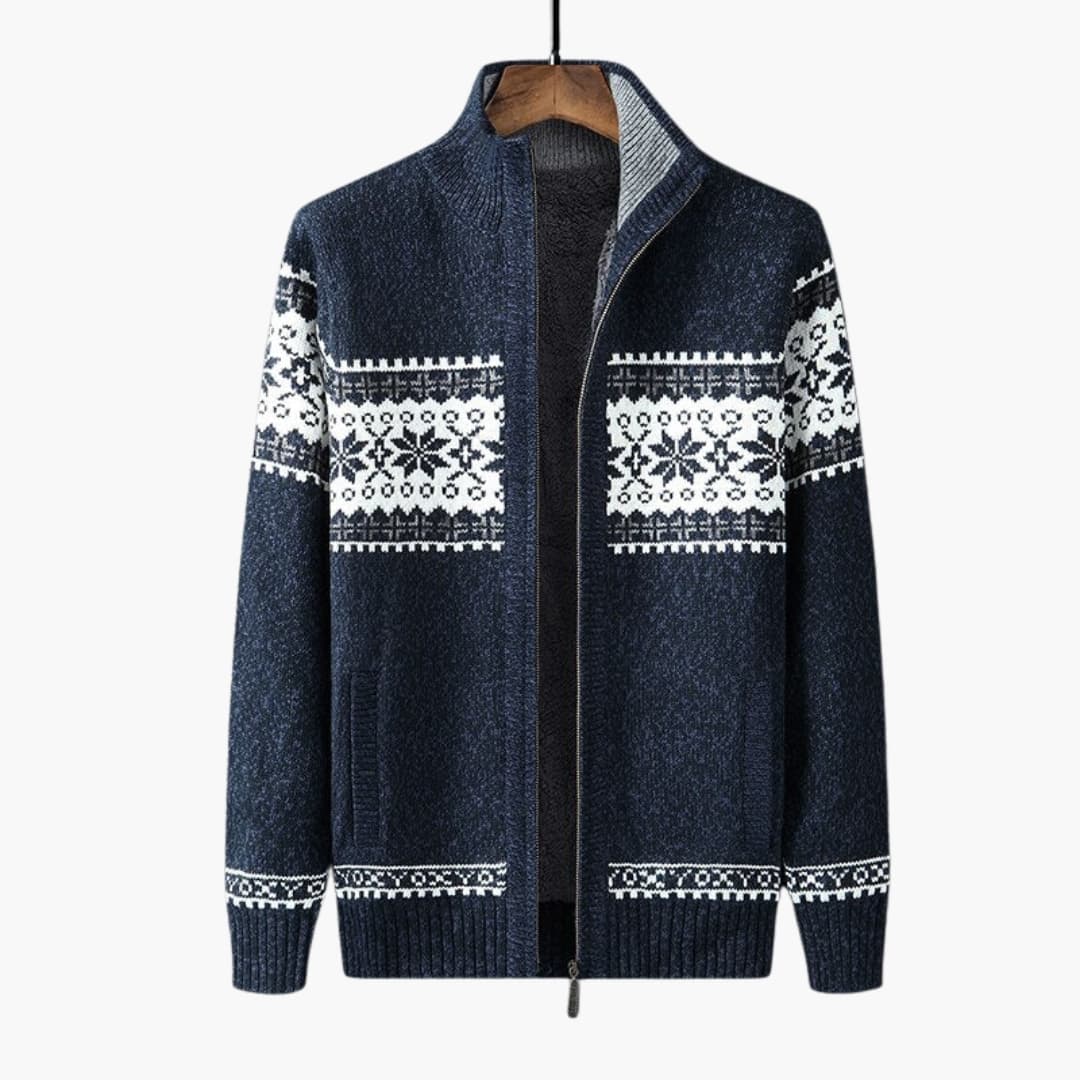 Klassisk stickad herrkofta med hel dragkedja. Varm och stilren långärmad kofta för män, perfekt för casual mode.