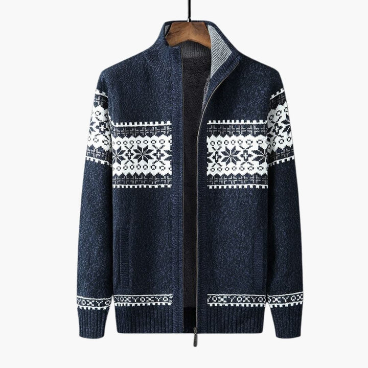 Klassisk stickad herrkofta med hel dragkedja. Varm och stilren långärmad kofta för män, perfekt för casual mode.