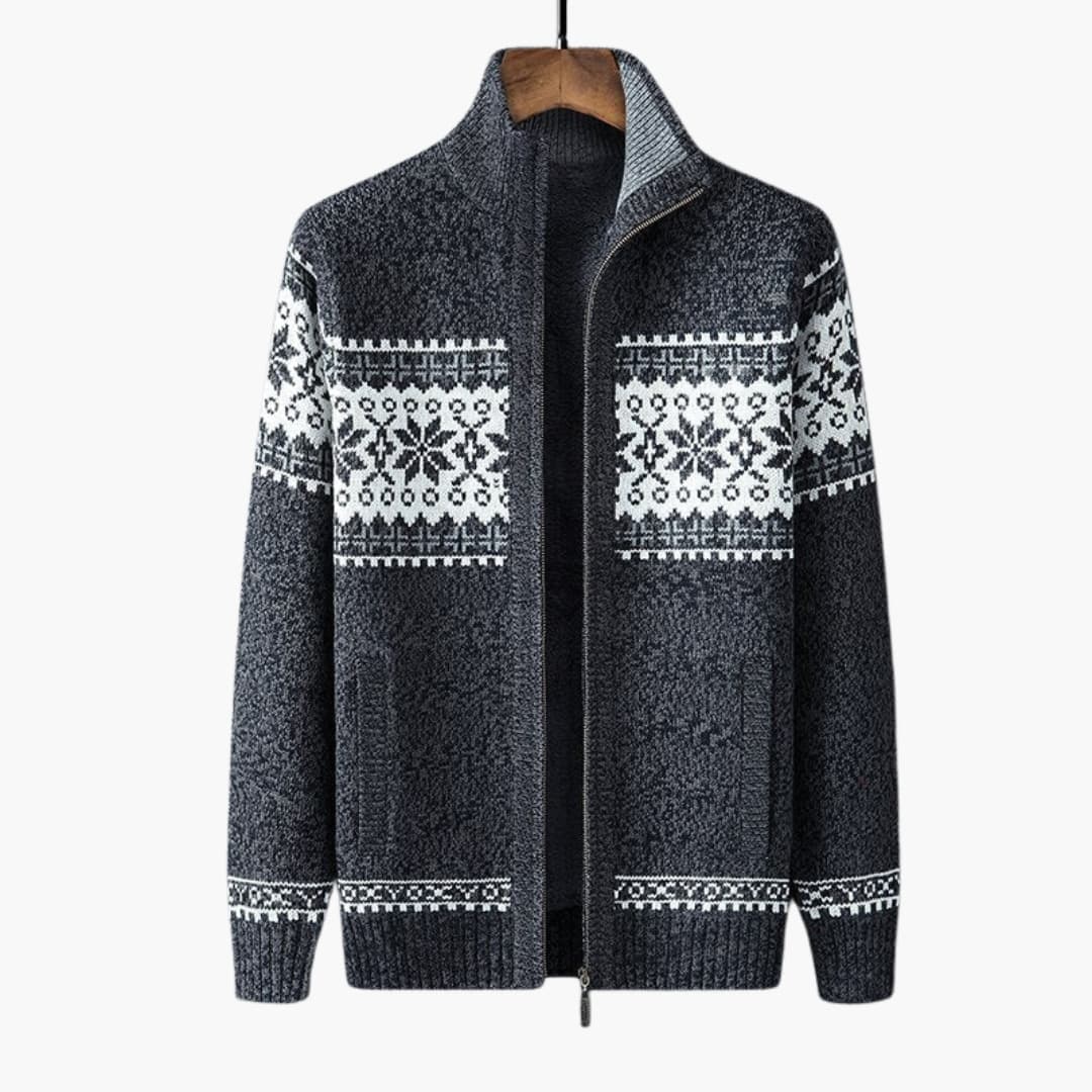 Trendig herrkofta med hel dragkedja, klassisk stickad design. Varm långärmad kofta för män, snyggt modeval.