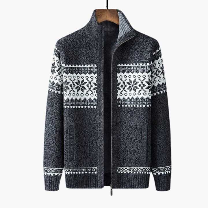 Trendig herrkofta med hel dragkedja, klassisk stickad design. Varm långärmad kofta för män, snyggt modeval.