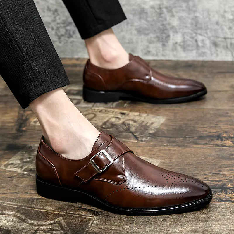 Bekväma och stilrena monkstrap dress-skor i brunt för män, passar till kostym