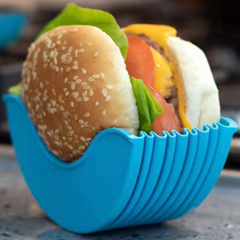 "Kökets kladdfria hamburgarhållare i färgglad design, idealisk för att undvika kladd och passa alla stilar."