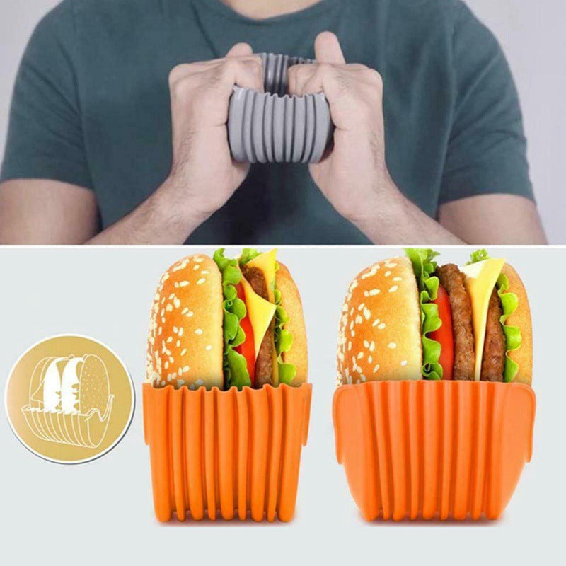 "Kökets kladdfria hamburgarhållare i färgglad design, idealisk för att undvika kladd och passa alla stilar."
