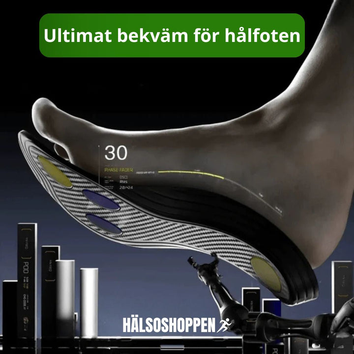 Sportinlägg med kolfiber för aktiv träning. Förbättrar prestanda, ger stötdämpning och energiåtergivning.