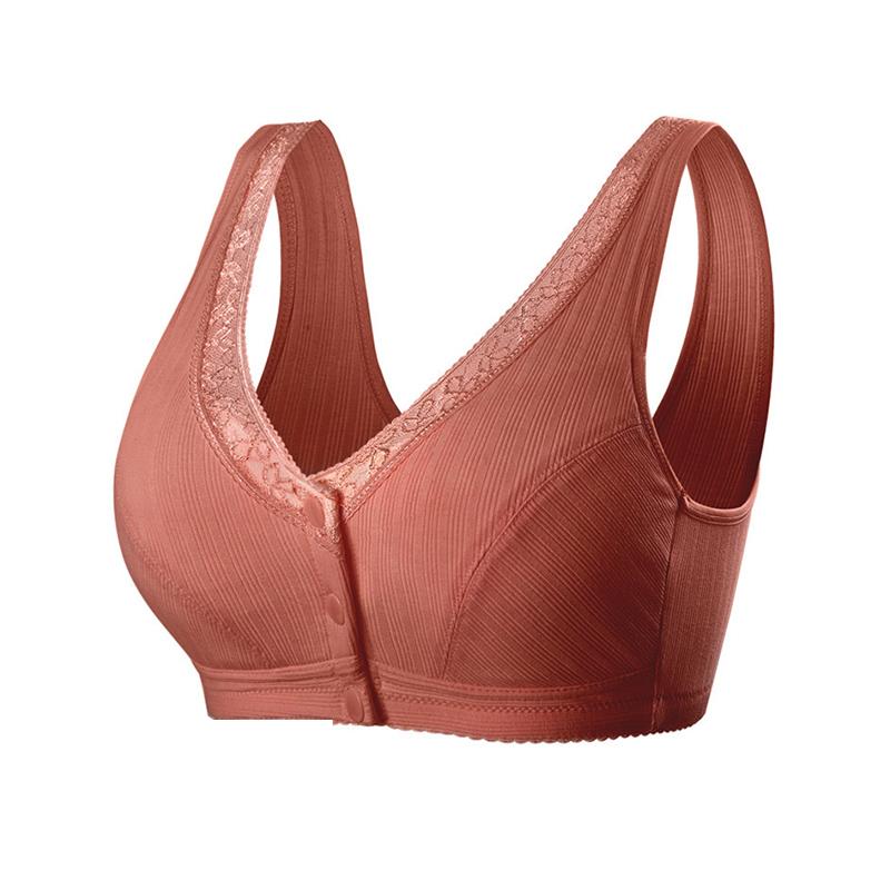 Komfortabel främre knapp-BH i mjuk bomull med elegant design, ger naturligt stöd utan stålringar, främre knappar.