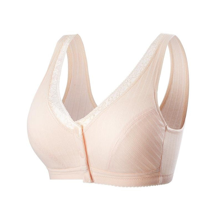 Komfortabel främre knapp-BH i mjuk bomull med elegant design, ger naturligt stöd utan stålringar, främre knappar.