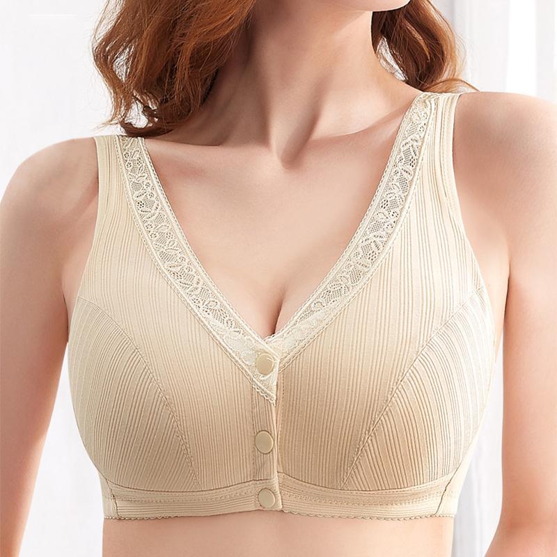 Komfortabel främre knapp-BH i mjuk bomull med elegant design, ger naturligt stöd utan stålringar, främre knappar.