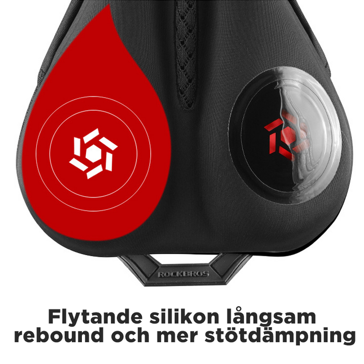 "Komfortabelt cykelsadelöverdrag av gel och memory foam för stötdämpning, svart med blått, perfekt för cykelturer."