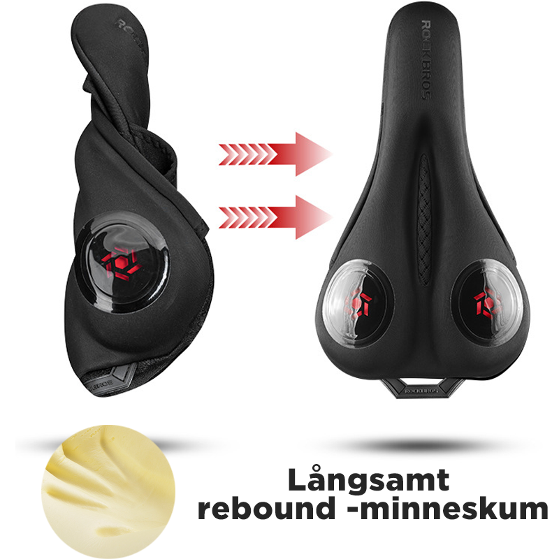 "Komfortabelt cykelsadelöverdrag av gel och memory foam för stötdämpning, svart med blått, perfekt för cykelturer."