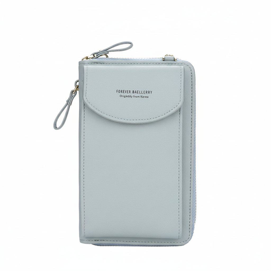 Mångsidig kompakt plånbok i konstläder, idealisk som crossbody-väska eller telefonväska. Stilfull för damer.