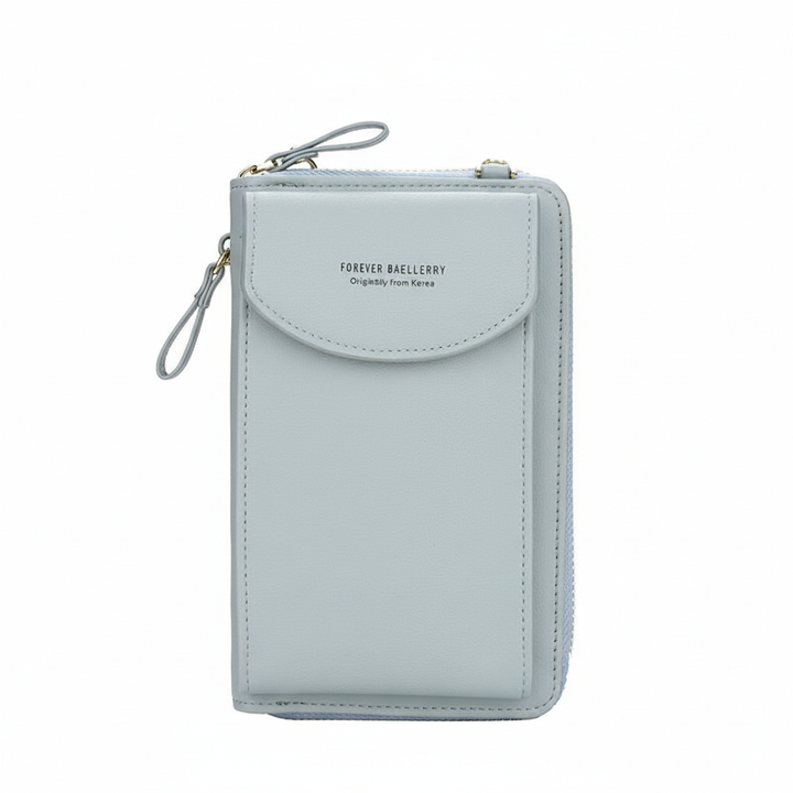 Mångsidig kompakt plånbok i konstläder, idealisk som crossbody-väska eller telefonväska. Stilfull för damer.