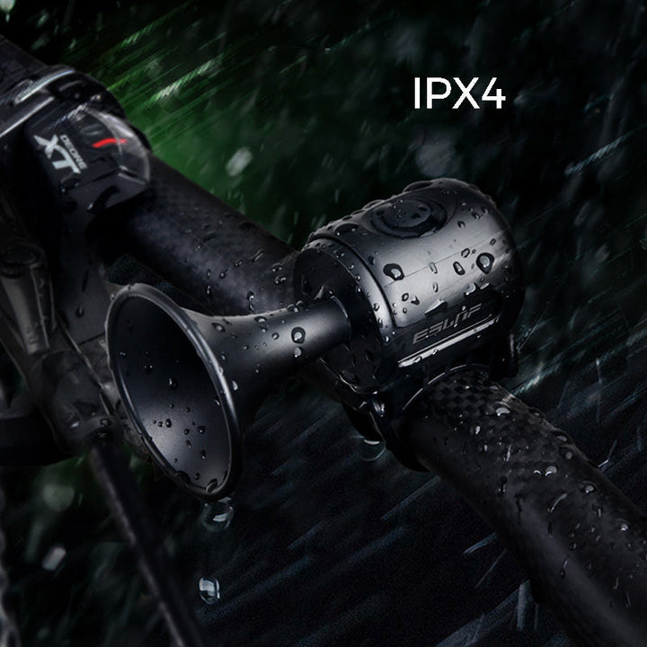 "Kompakt elektrisk cykelhorn, 120dB, vattentät, lätt installerad, i olika färger, perfekt för pendling och säkerhet."