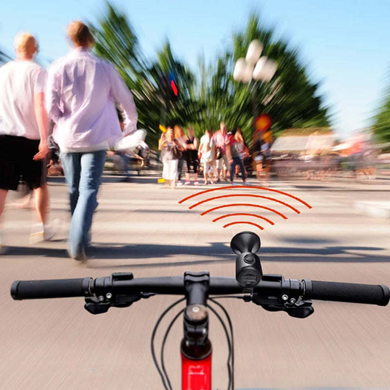 "Kompakt elektrisk cykelhorn, 120dB, vattentät, lätt installerad, i olika färger, perfekt för pendling och säkerhet."