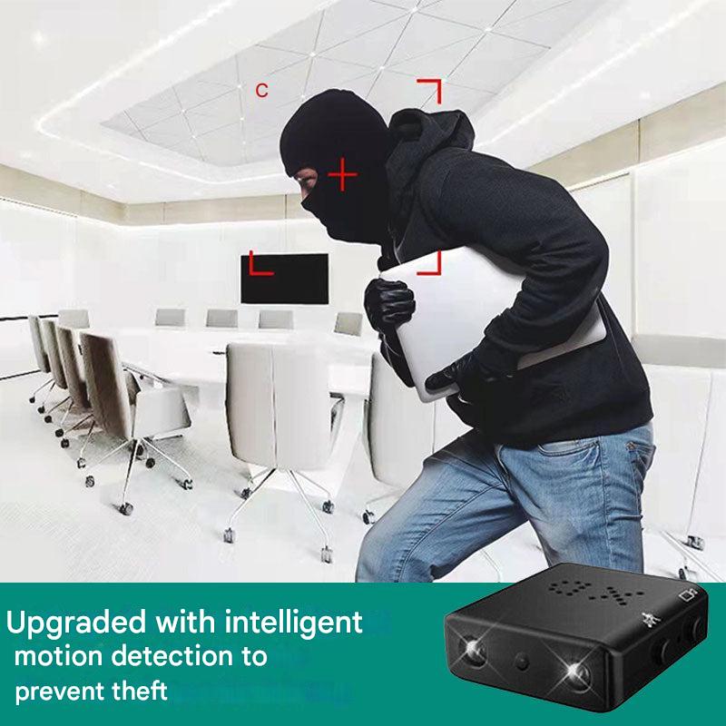 Inomhus HD-minikamera, kompakt och diskret, med mörkerseende för effektiv övervakning.