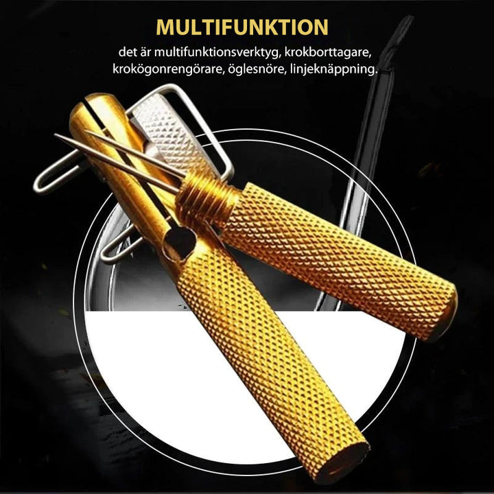 Kompakt, lätt snabbknutverktyg för sportfiskare, tillverkat i hållbar aluminiummaterial, multifunktionellt och bärbart.