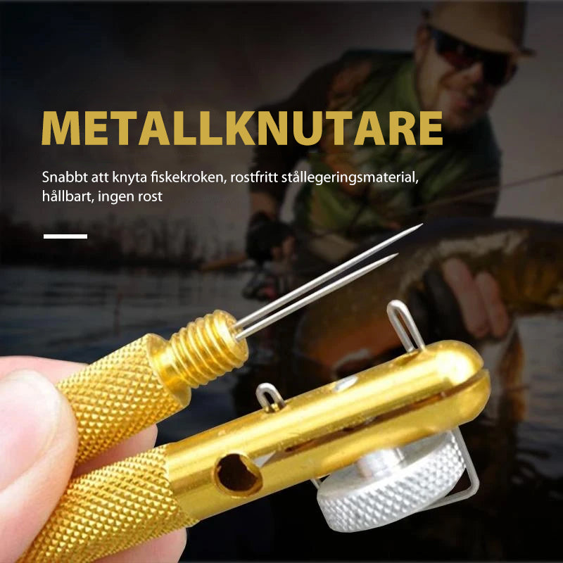 Kompakt, lätt snabbknutverktyg för sportfiskare, tillverkat i hållbar aluminiummaterial, multifunktionellt och bärbart.