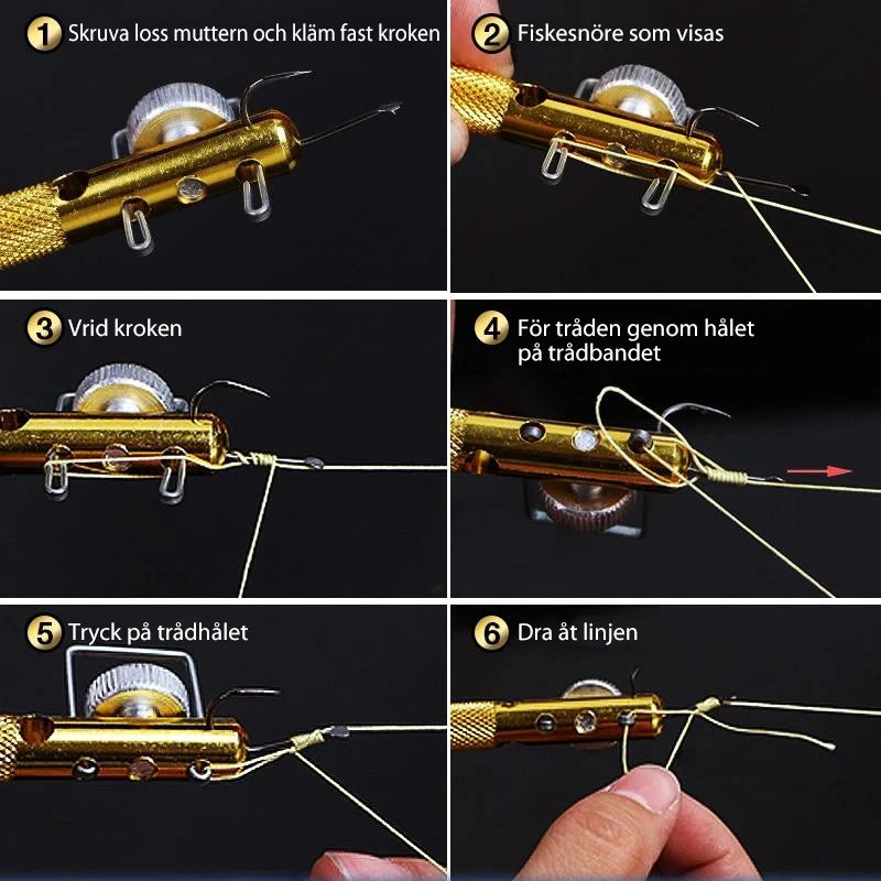 Kompakt, lätt snabbknutverktyg för sportfiskare, tillverkat i hållbar aluminiummaterial, multifunktionellt och bärbart.