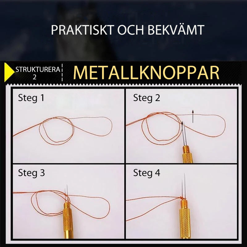 Kompakt, lätt snabbknutverktyg för sportfiskare, tillverkat i hållbar aluminiummaterial, multifunktionellt och bärbart.