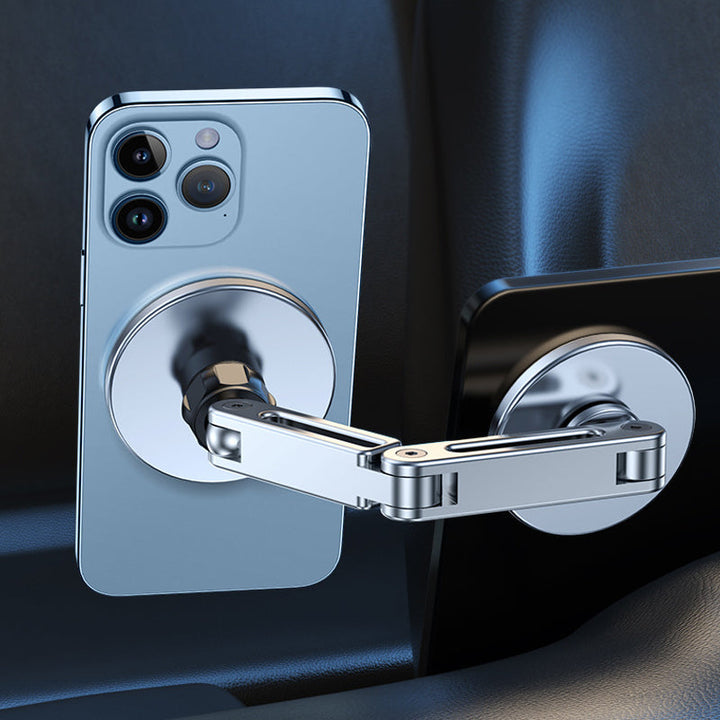 "Kompakt magnetisk telefonhållare med 360° rotation, svart och silver design, idealisk för bekväm bilkörning."