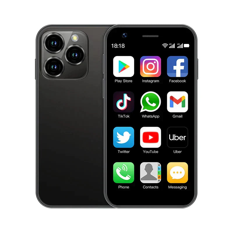 Liten och smidig Android smartphone, kompakt design med dual SIM, lätt att bära i fickan.