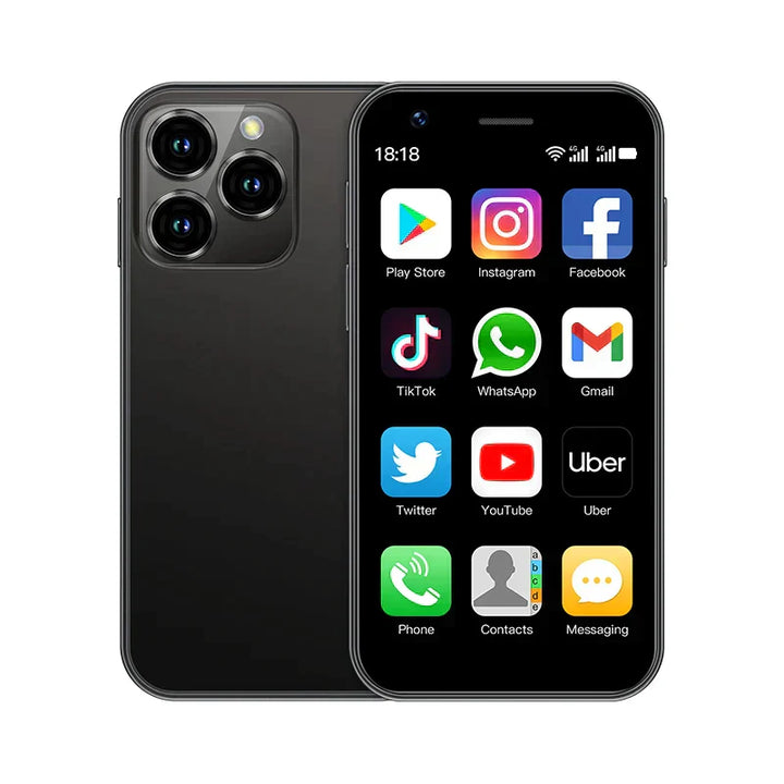 Liten och smidig Android smartphone, kompakt design med dual SIM, lätt att bära i fickan.