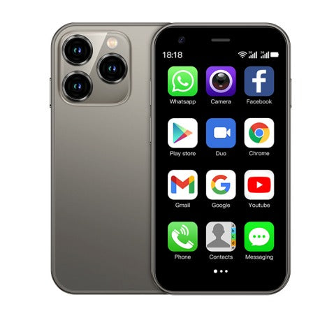 Minimalistisk ficktelefon, en liten Android smartphone med dual SIM för effektiv anslutning på resan.