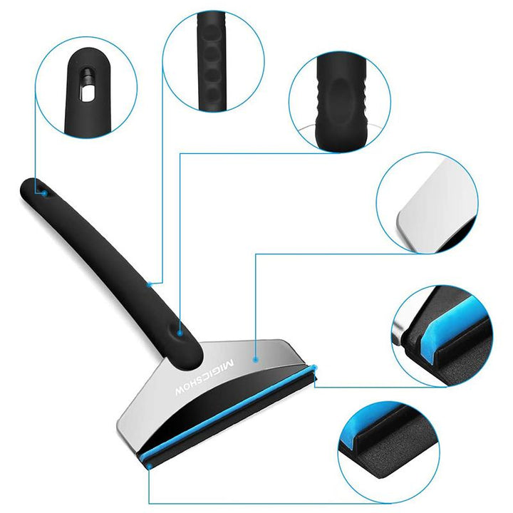"Kompakt mini snöskyffel för bil, ergonomisk design, skyddar glas från repor. Perfekt för enkel snöröjning."