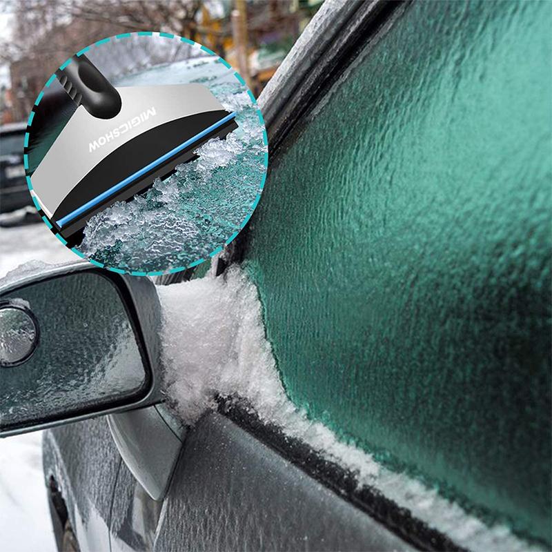 "Kompakt mini snöskyffel för bil, ergonomisk design, skyddar glas från repor. Perfekt för enkel snöröjning."