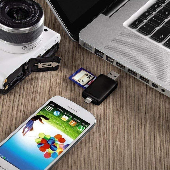 "Kompakt och elegant kortläsare för Android med OTG-funktion, stödjer SD/micro SD-kort för enkel filhantering."