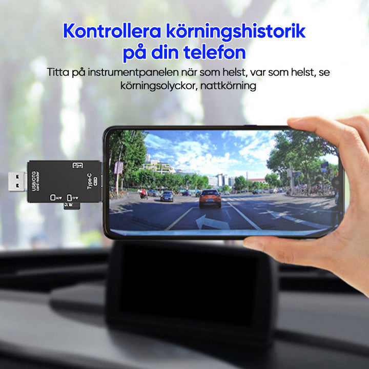 "Kompakt portabel kortläsare i vit och svart för snabb dataöverföring, idealisk för dator och mobil."