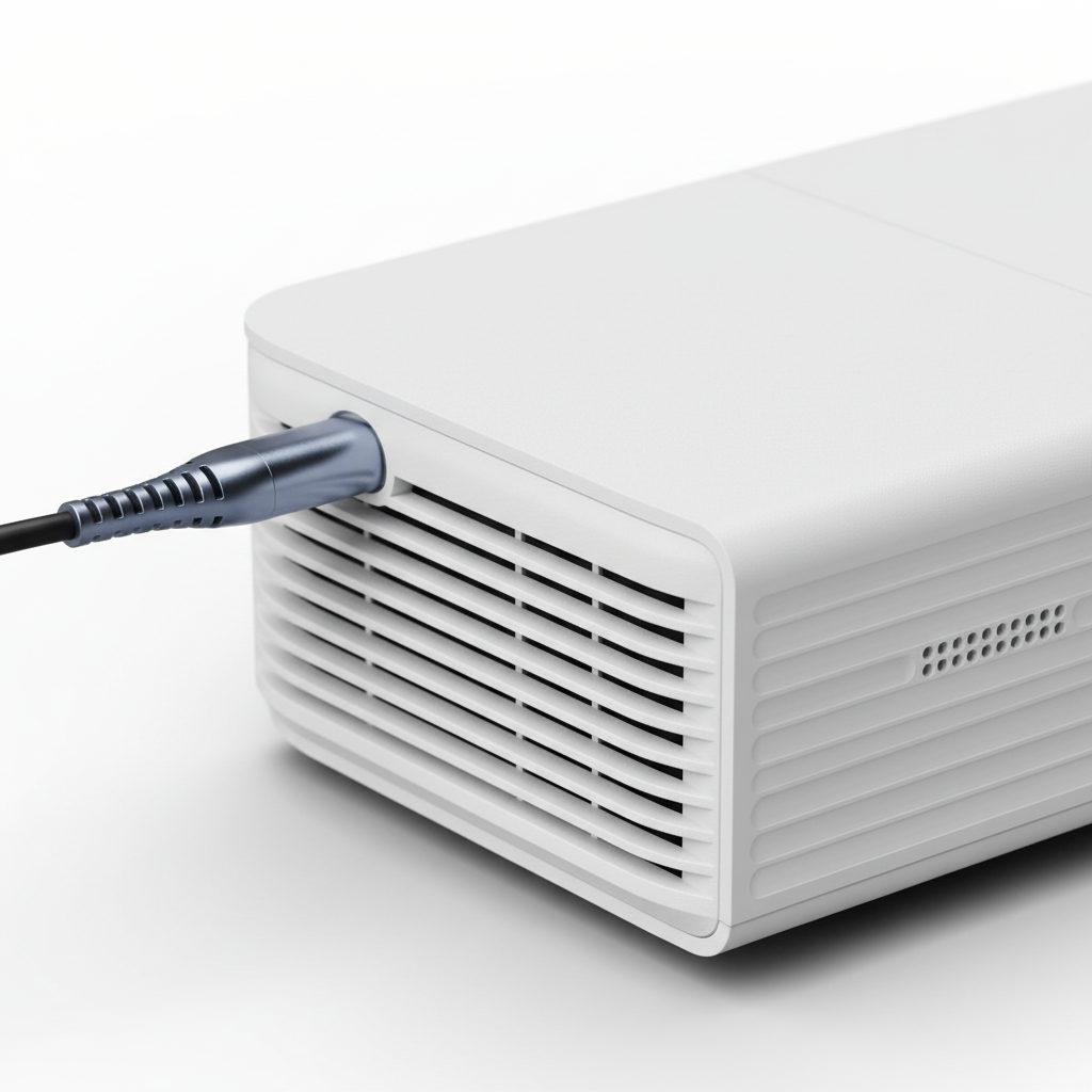 ProjectoLite miniprojektor för presentationer. Kompakt gadget för kontoret, skarp bild, enkel att koppla in.