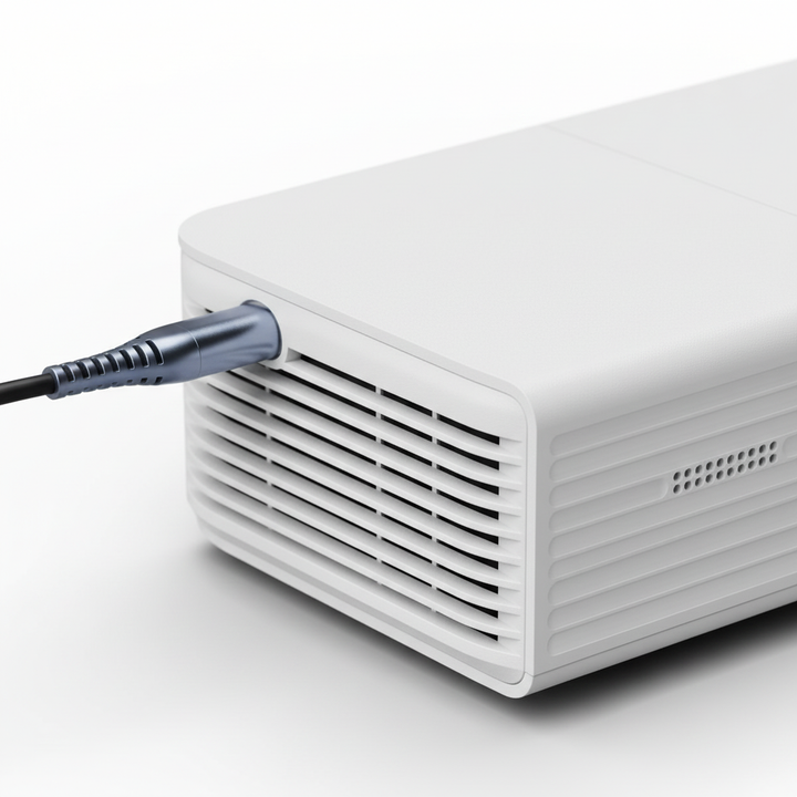 ProjectoLite miniprojektor för presentationer. Kompakt gadget för kontoret, skarp bild, enkel att koppla in.