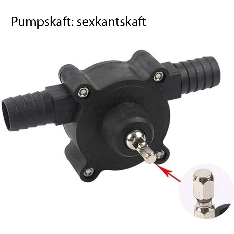 Kompakt självborrande borrmaskinpump i teknisk plast, rustfri inuti, passar de flesta borrmaskiner för hem och trädgård.