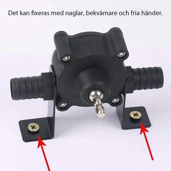 Kompakt självborrande borrmaskinpump i teknisk plast, rustfri inuti, passar de flesta borrmaskiner för hem och trädgård.