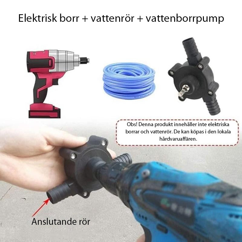 Kompakt självborrande borrmaskinpump i teknisk plast, rustfri inuti, passar de flesta borrmaskiner för hem och trädgård.