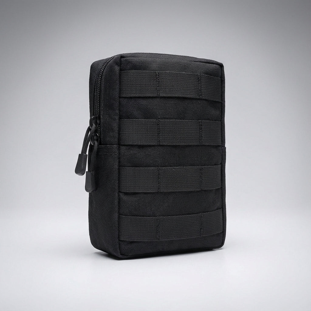 Beige kompakt taktisk väska för utomhusbruk, med smart MOLLE-system, perfekt som ryggsäckstillbehör.
