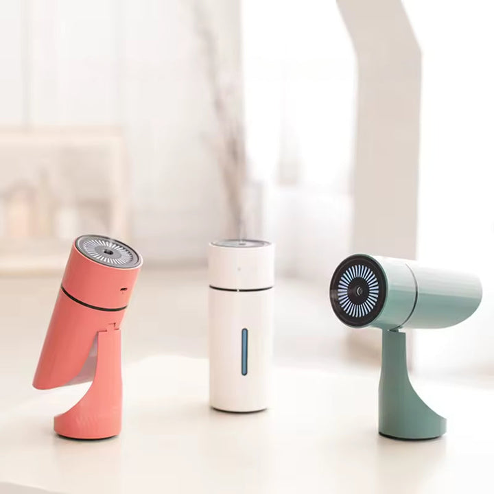 Kompakt ultraljudsfuktare med LED-ljus. Förbättrar inomhusmiljön med frisk, fuktig luft. USB-laddningsbar.