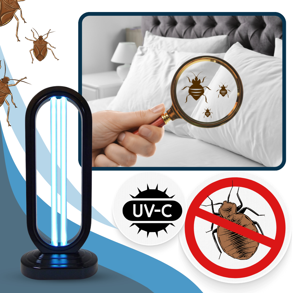 Bärbar UV-desinfektionslampa för resedesinfektion av hotellrum, ytor och personliga föremål.