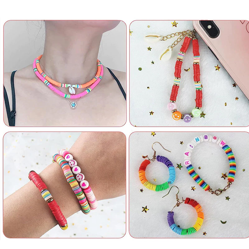 "Komplett DIY kit med 5520 färgglada polymerlerpärlor och verktyg för armbandstillverkning, för vuxna och barn."
