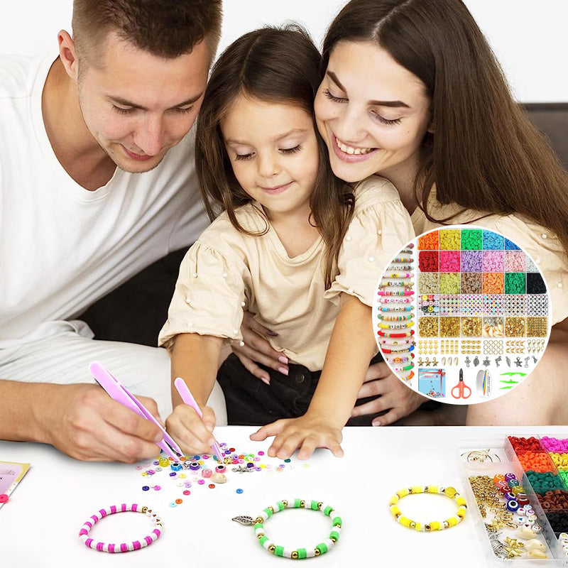 "Komplett DIY kit med 5520 färgglada polymerlerpärlor och verktyg för armbandstillverkning, för vuxna och barn."