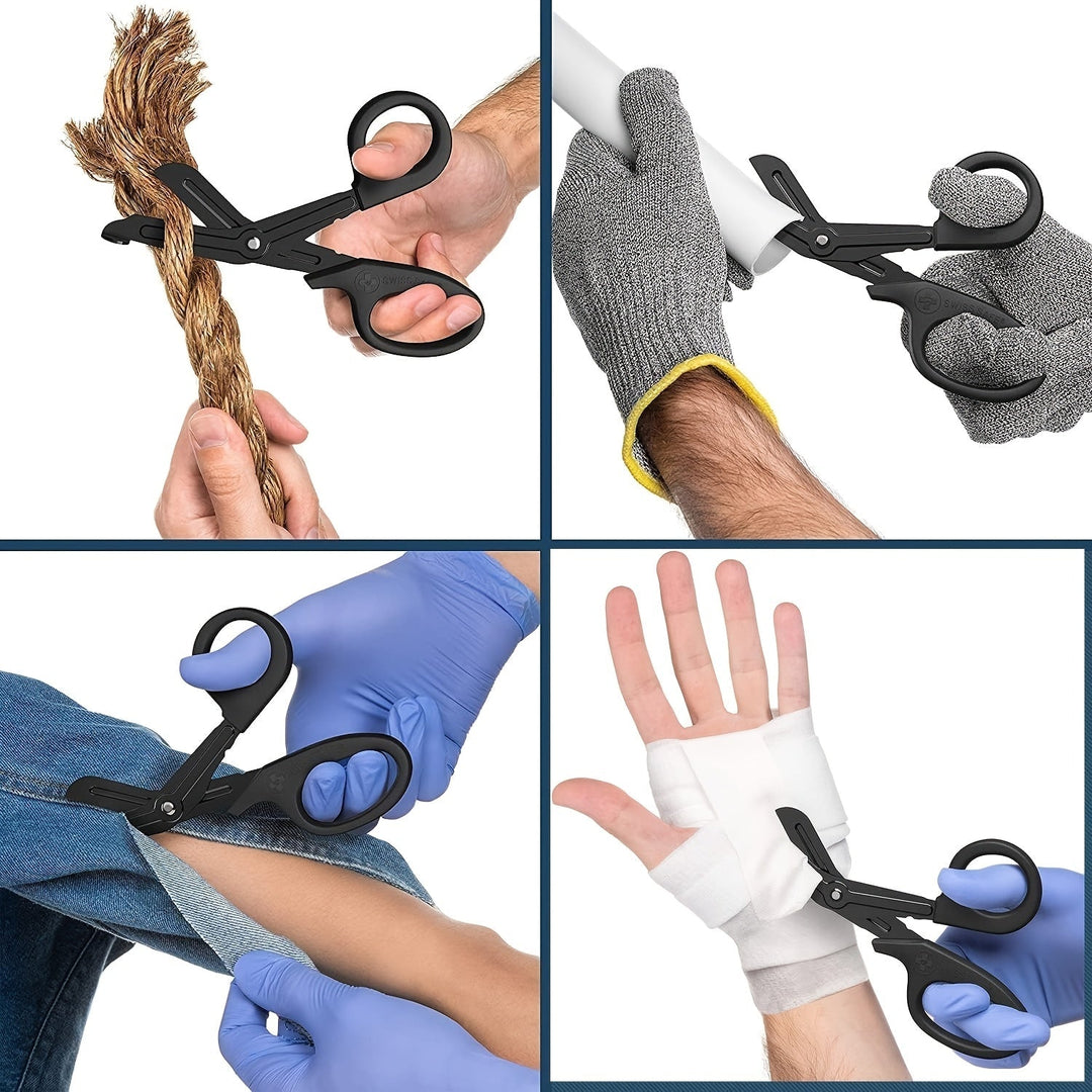 Viktigt kit för krisberedskap och äventyr, innehåller första hjälpen och tryckförband för snabb respons.