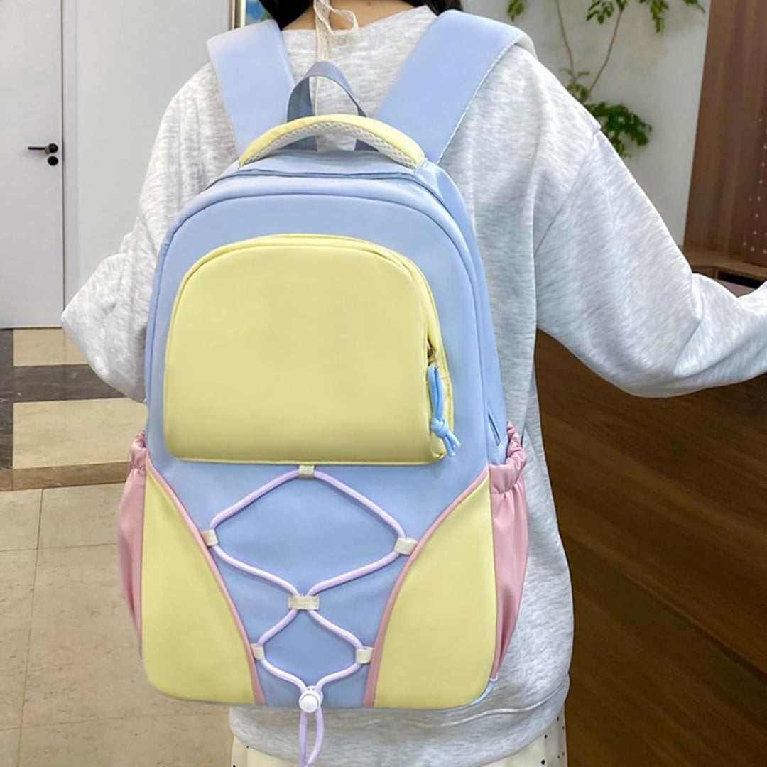 Ergonomisk skolryggsäck blå för studenter, stor volym, vattentät design, perfekt för organisering.