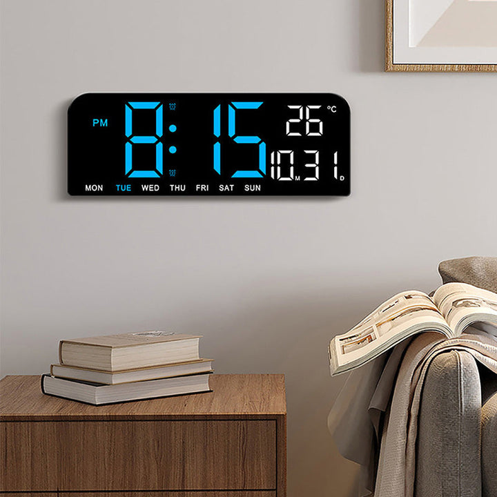 "Könsneutral LED väckarklocka med stor HD-skärm, stilren design och multifunktionell display."
