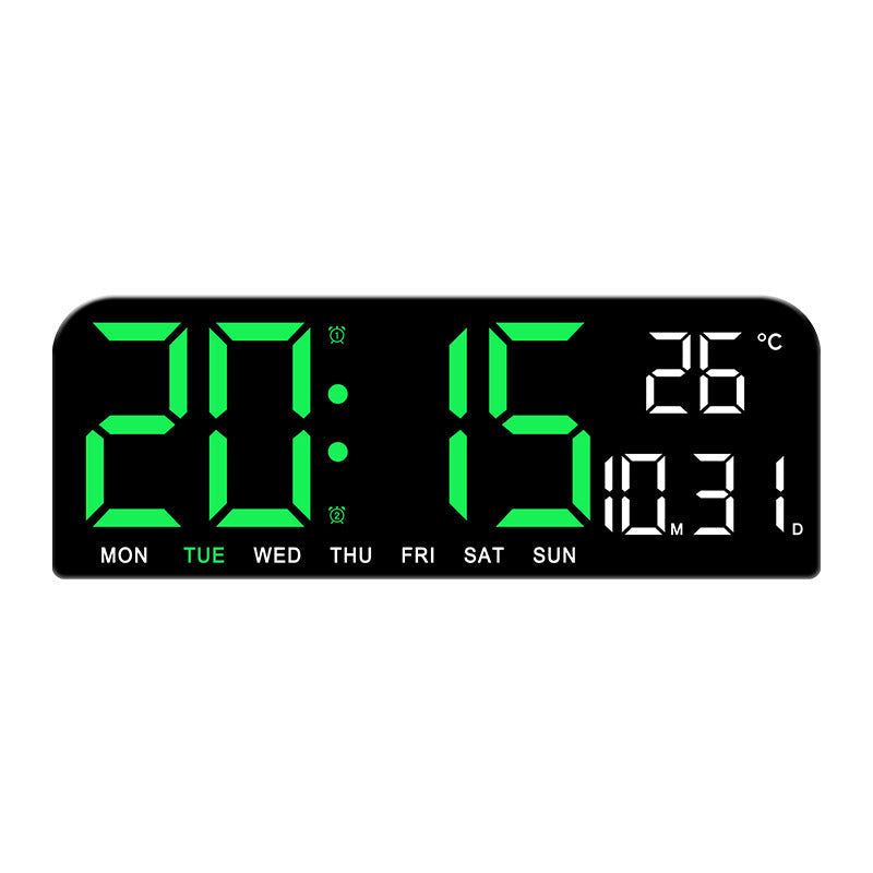 "Könsneutral LED väckarklocka med stor HD-skärm, stilren design och multifunktionell display."