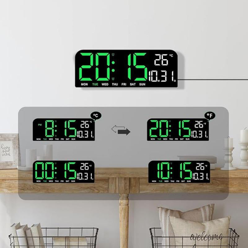 "Könsneutral LED väckarklocka med stor HD-skärm, stilren design och multifunktionell display."