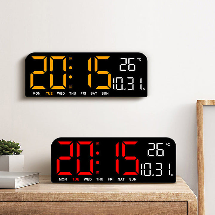 "Könsneutral LED väckarklocka med stor HD-skärm, stilren design och multifunktionell display."