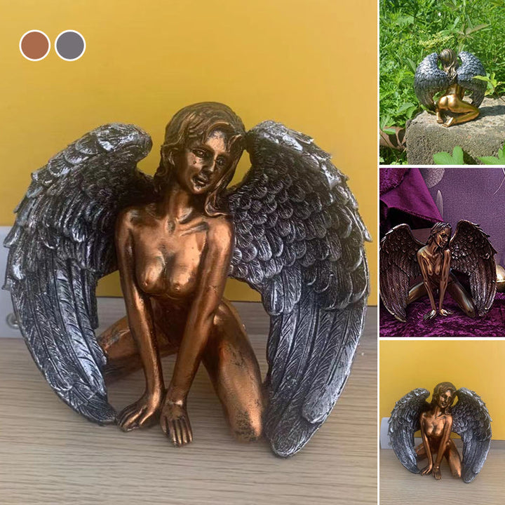 "Konstängel kvinnlig i harts, eleganta vingar, silver och guld, heminredning, modern och traditionell design."