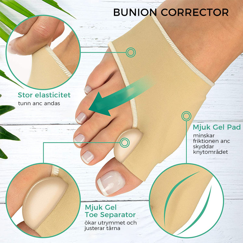 "Korrigerande silikonstrumpor för Hallux Valgus, unisex, med tåseparation i genomskinligt silikonmaterial."